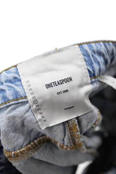 One Teaspoon Womens Denim High Rise Cuffed Shorts Blue Cotton Size 27