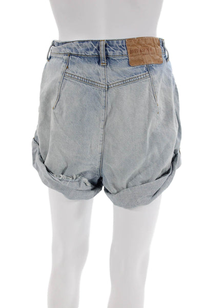 One Teaspoon Womens Denim High Rise Pleated Front Shorts Blue Size 26