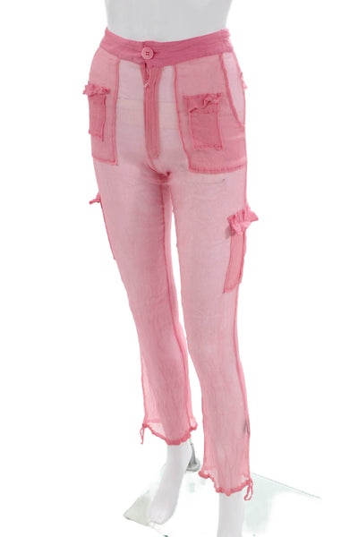Leslie Amon Womens Sheer Cargo Pocketed Drawstring Ankle Pants Pink Size XS