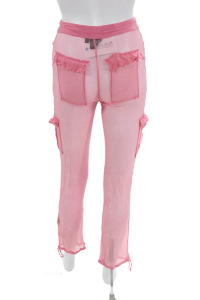 Leslie Amon Womens Sheer Cargo Pocketed Drawstring Ankle Pants Pink Size XS