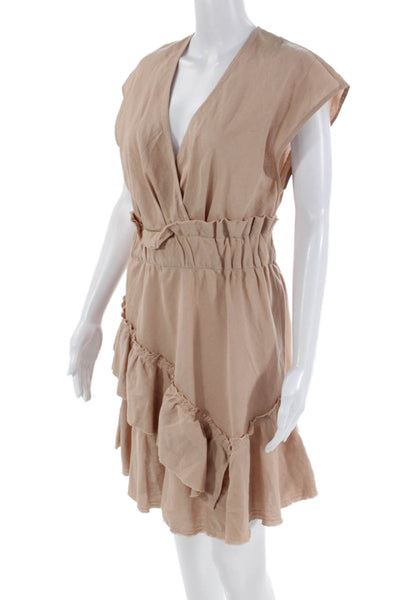 IRO Womens Linen Sleeveless V Neck A Line Ruffled Billow Dress Beige Size EUR 36
