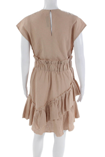 IRO Womens Linen Sleeveless V Neck A Line Ruffled Billow Dress Beige Size EUR 36