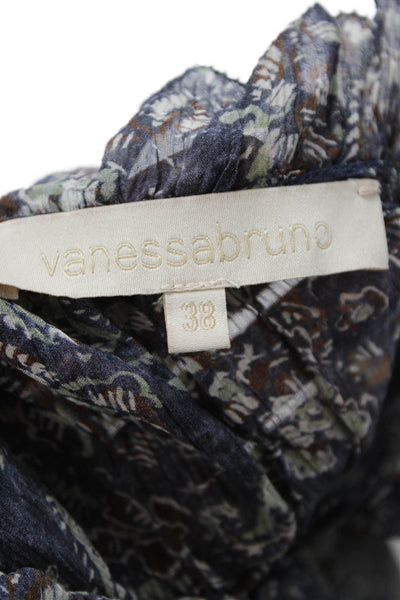 Vanessa Bruno Womens Silk Floral Print Ruffled Blouse Blue Brown Size EUR 38