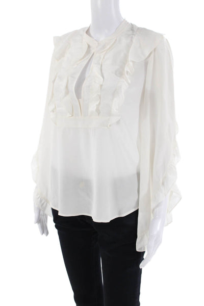 A.L.C. Barneys New York Womens Silk Ruffled Front Long Sleeves Blouse White Size
