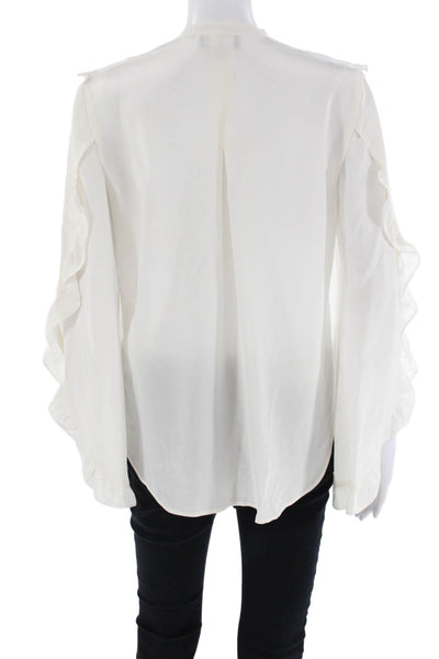 A.L.C. Barneys New York Womens Silk Ruffled Front Long Sleeves Blouse White Size