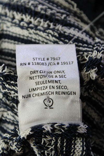 Minnie Rose Womens Linen Fringe Trim Tank Top Navy Blue White Size Small