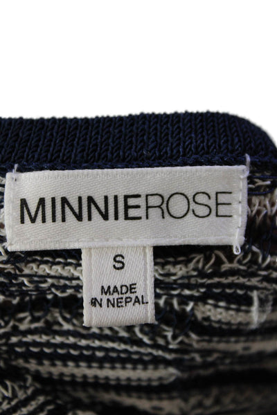 Minnie Rose Womens Linen Fringe Trim Tank Top Navy Blue White Size Small