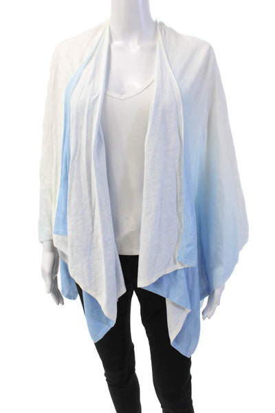 J. Mclaughlin Womens Dacia Poncho Sweater White Light Blue Cotton Size One Size