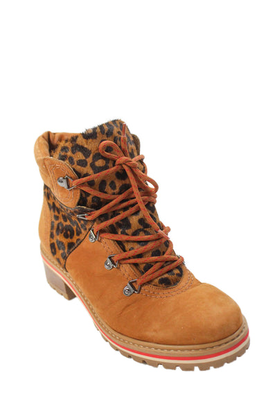 Schutz Womens Animal Print Lace Up Ankle Boots Brown Black Size 38 8