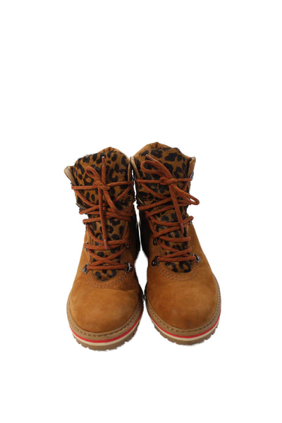 Schutz Womens Animal Print Lace Up Ankle Boots Brown Black Size 38 8