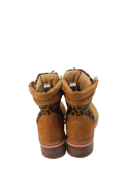 Schutz Womens Animal Print Lace Up Ankle Boots Brown Black Size 38 8