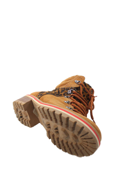 Schutz Womens Animal Print Lace Up Ankle Boots Brown Black Size 38 8