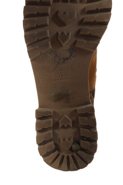 Schutz Womens Animal Print Lace Up Ankle Boots Brown Black Size 38 8