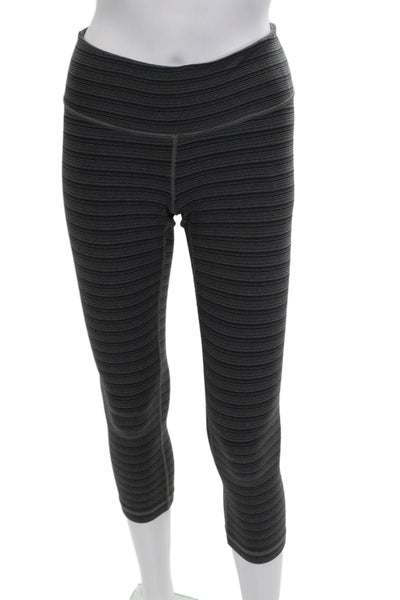 Lululemon Womens Elastic Waistband Mid Rise Striped Cropped Leggings Gray Size 4