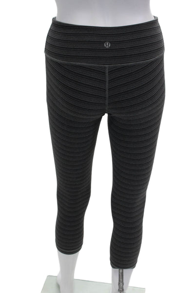 Lululemon Womens Elastic Waistband Mid Rise Striped Cropped Leggings Gray Size 4