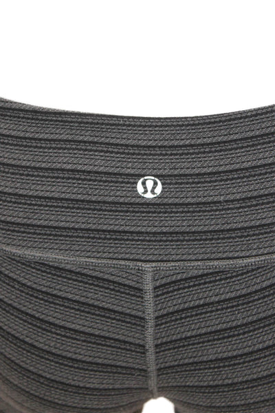 Lululemon Womens Elastic Waistband Mid Rise Striped Cropped Leggings Gray Size 4