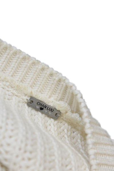 Chan Luu Womens Long Sleeve Scoop Neck Boxy Pom Pom Sweater White Size Small