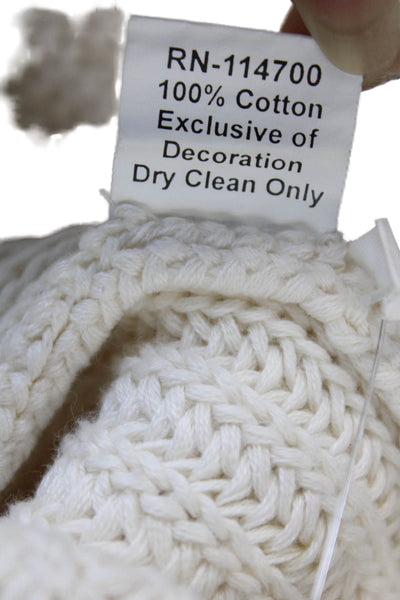 Chan Luu Womens Long Sleeve Scoop Neck Boxy Pom Pom Sweater White Size Small