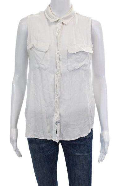 Rails Womens Button Front Collared Sleeveless Pocket Shirt White Size Small