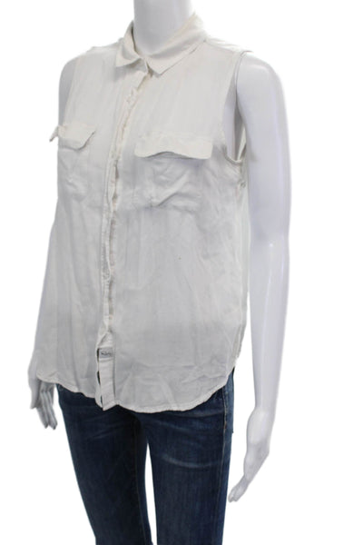 Rails Womens Button Front Collared Sleeveless Pocket Shirt White Size Small