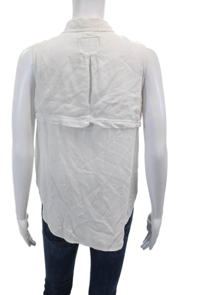 Rails Womens Button Front Collared Sleeveless Pocket Shirt White Size Small