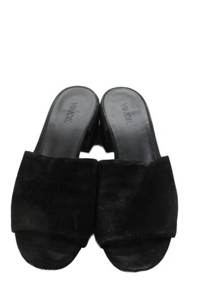 Vince Womens Block Heel Single Strap Slide Sandals Black Suede Size 7