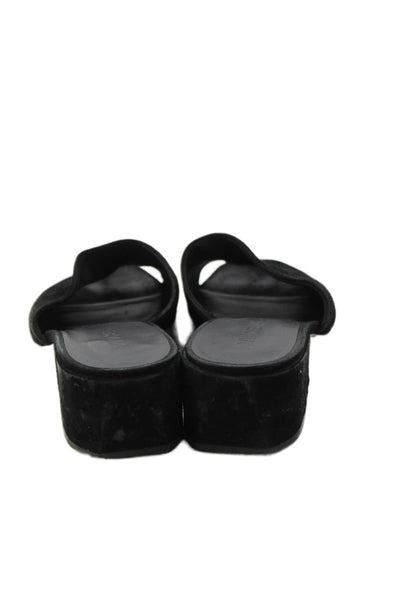 Vince Womens Block Heel Single Strap Slide Sandals Black Suede Size 7