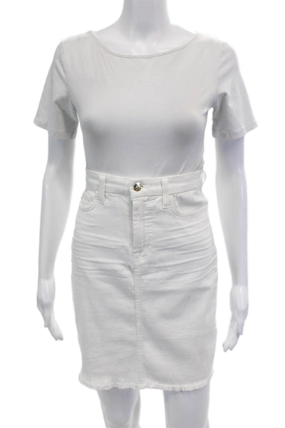 7 For All Mankind Womens Knee Length Fringe Denim Pencil Skirt White Size 2