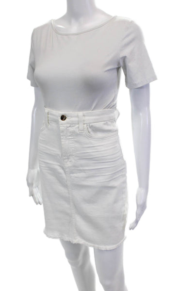 7 For All Mankind Womens Knee Length Fringe Denim Pencil Skirt White Size 2