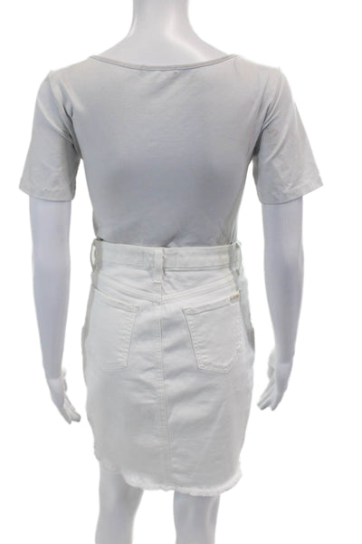7 For All Mankind Womens Knee Length Fringe Denim Pencil Skirt White Size 2