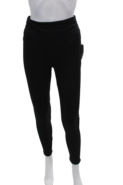 Splendid Womens Side Rouched Ribbed Panel High Waist Leggings Solid Black Size M