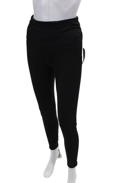 Splendid Womens Side Rouched Ribbed Panel High Waist Leggings Solid Black Size M