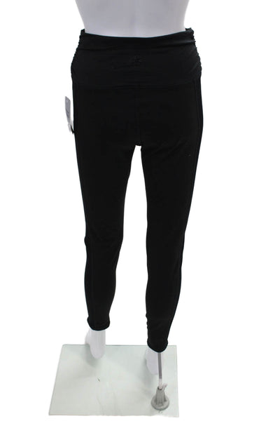 Splendid Womens Side Rouched Ribbed Panel High Waist Leggings Solid Black Size M