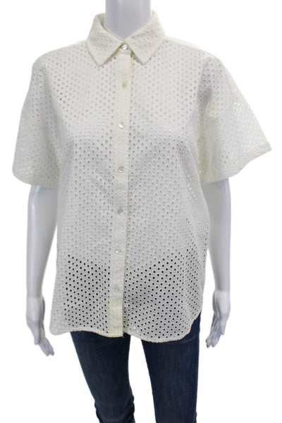 Wyeth By Todd Magill Womens Cotton Short Sleeve Button Blouse White Size XS