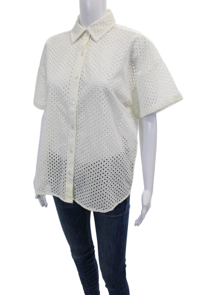 Wyeth By Todd Magill Womens Cotton Short Sleeve Button Blouse White Size XS