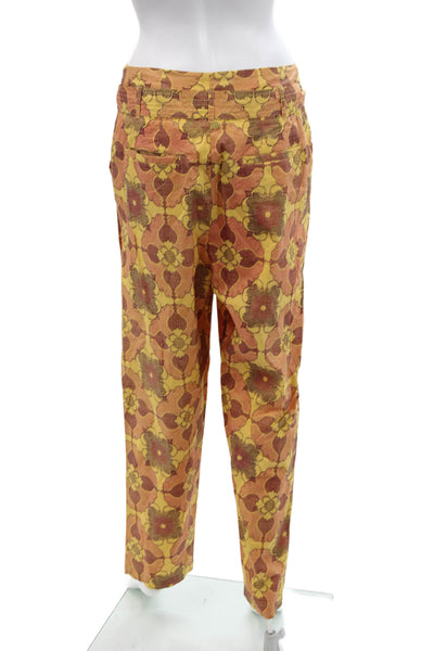 Antik Batik Womens Cotton Floral High-Rise Tied Tapered Pants Yellow Size S