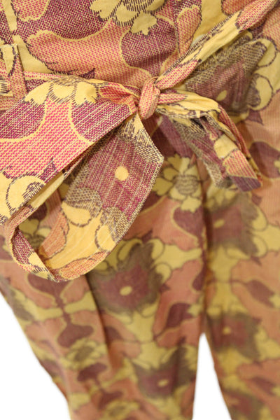 Antik Batik Womens Cotton Floral High-Rise Tied Tapered Pants Yellow Size S
