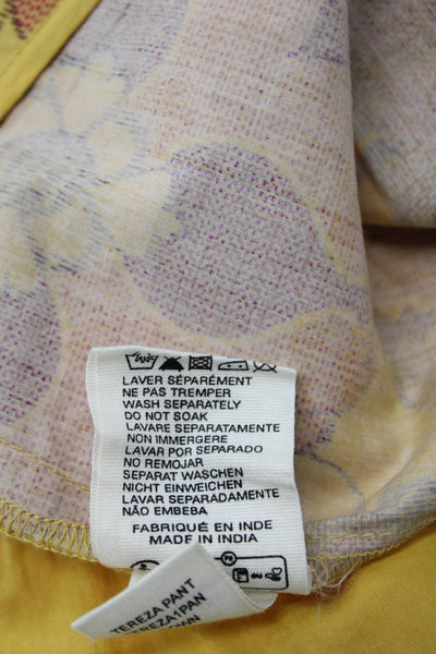 Antik Batik Womens Cotton Floral High-Rise Tied Tapered Pants Yellow Size S