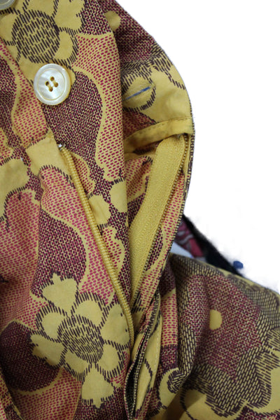 Antik Batik Womens Cotton Floral High-Rise Tied Tapered Pants Yellow Size S