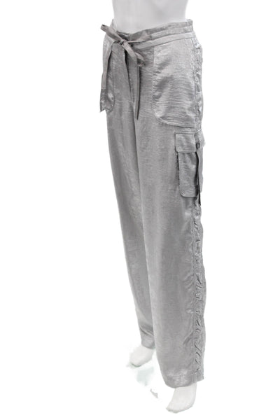Le Superbe Womens Drawstring High-Waisted Straight Cargo Pants Silver Size 0