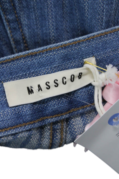 Masscob Womens Cotton Medium Wash Buttoned Wide-Leg Jeans Blue Size 38