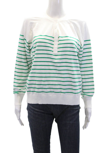 Molly Bracken Womens Striped Long Sleeve Button-Up Cardigan Sweater White Size M