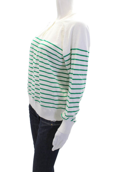 Molly Bracken Womens Striped Long Sleeve Button-Up Cardigan Sweater White Size M