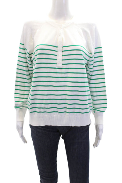 Molly Bracken Womens Striped Long Sleeve Button-Up Cardigan Sweater White Size S