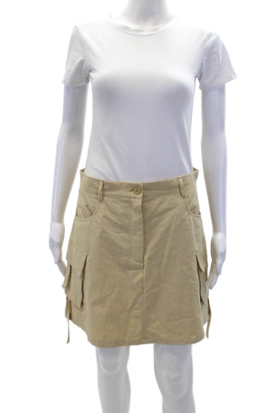 Lili Sidonio Womens Cotton Zippered Cargo Mini Skirt Solid Beige Size XS