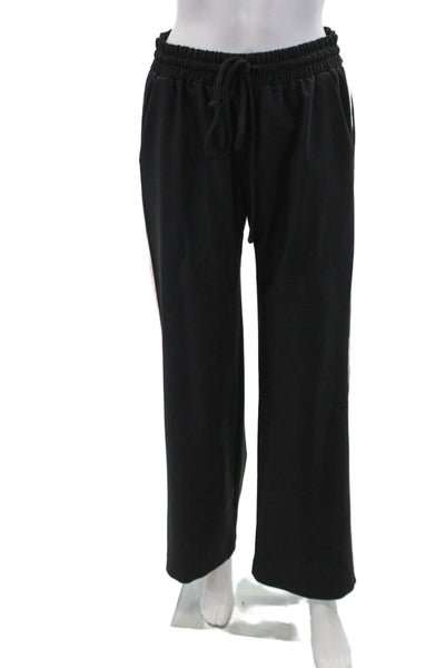 Milly Womens Drawstring Waist Side Striped Casual Wide Leg Pants Black Size P