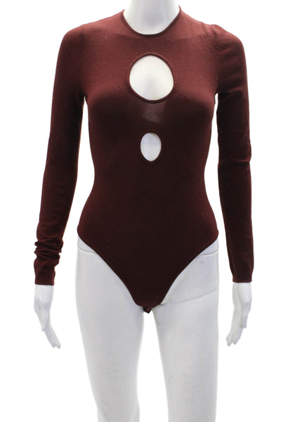 Ronny Kobo Womens Long Sleeve Button Bottom Cut Out Bodysuit Red Size XS