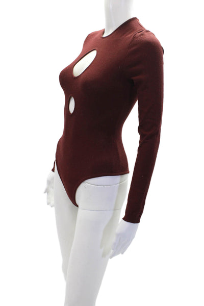 Ronny Kobo Womens Long Sleeve Button Bottom Cut Out Bodysuit Red Size XS