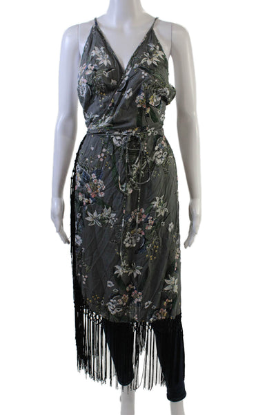 Cleobella Womens Floral Print Sleeveless Fringe Detail Duster Blouse Gray Size S