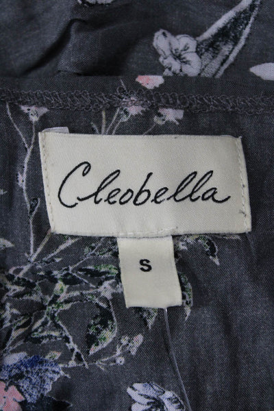 Cleobella Womens Floral Print Sleeveless Fringe Detail Duster Blouse Gray Size S